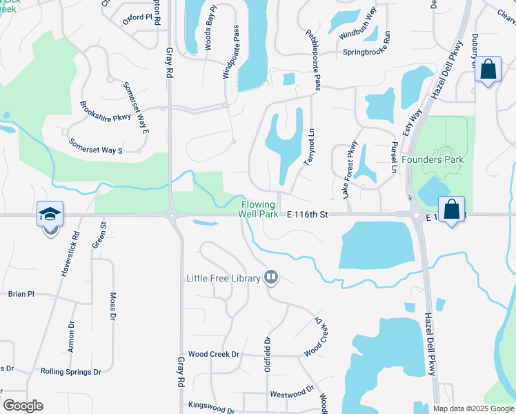 map of restaurants, bars, coffee shops, grocery stores, and more near 5100 East 116th Street in Carmel