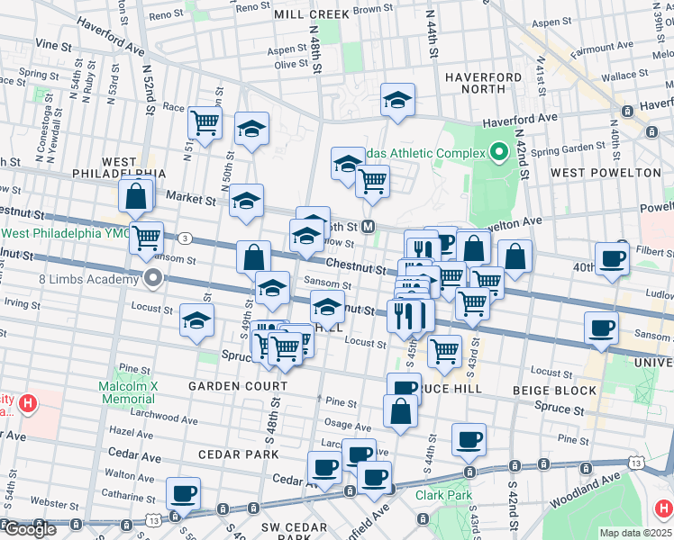 map of restaurants, bars, coffee shops, grocery stores, and more near in Philadelphia