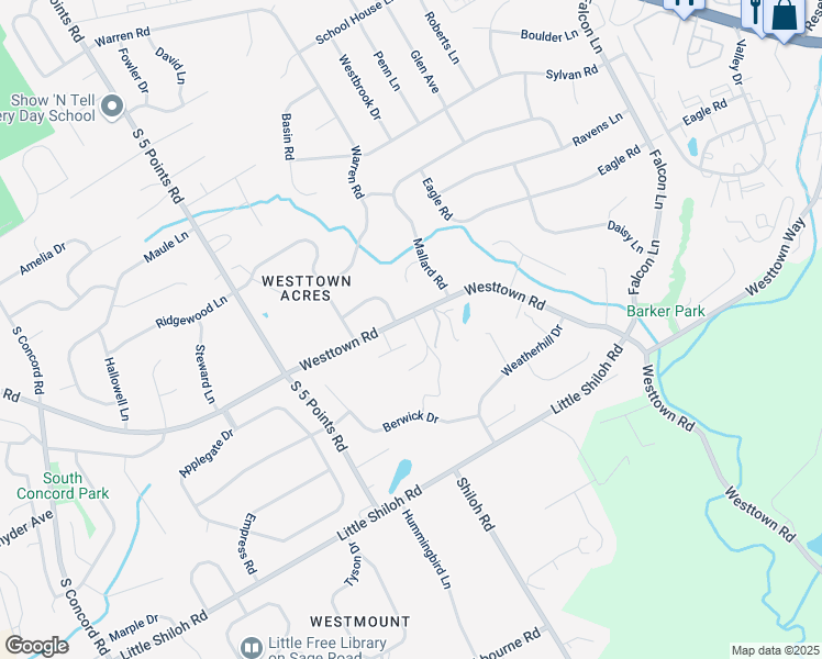 map of restaurants, bars, coffee shops, grocery stores, and more near 9 Hyllwynd Drive in West Chester