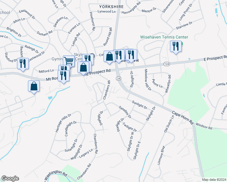map of restaurants, bars, coffee shops, grocery stores, and more near 1163 Lady Bug Lane in York