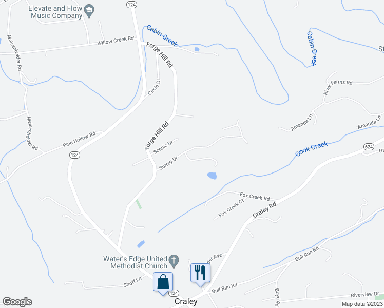 map of restaurants, bars, coffee shops, grocery stores, and more near 44 Surrey Drive in Wrightsville