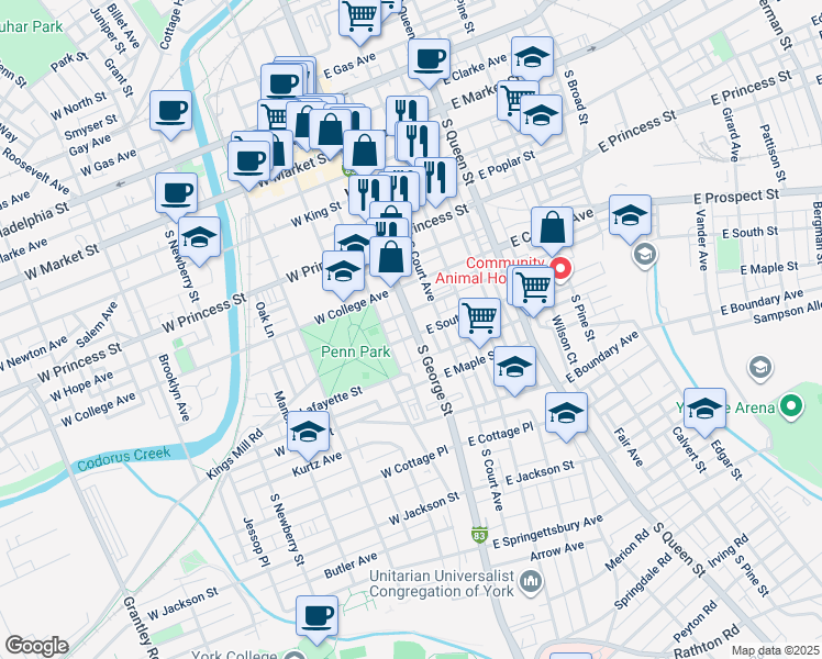 map of restaurants, bars, coffee shops, grocery stores, and more near 354 Interstate 83 Business in York