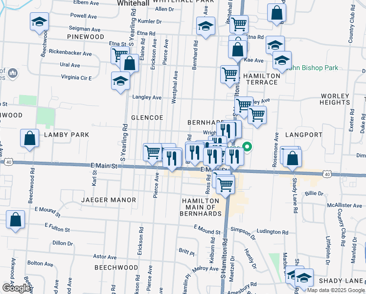 map of restaurants, bars, coffee shops, grocery stores, and more near 865 Bernhard Road in Columbus