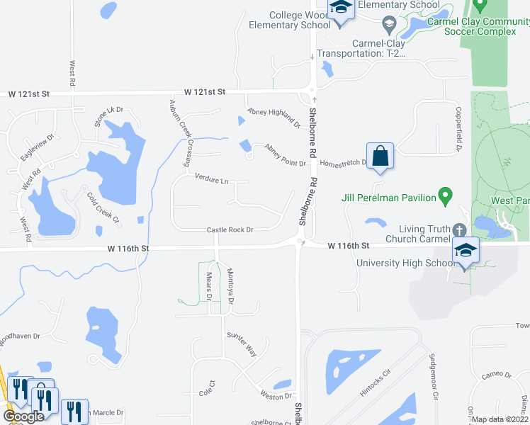 map of restaurants, bars, coffee shops, grocery stores, and more near 11694 Bennettwood Place in Zionsville
