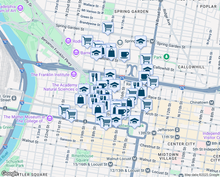 map of restaurants, bars, coffee shops, grocery stores, and more near in Philadelphia
