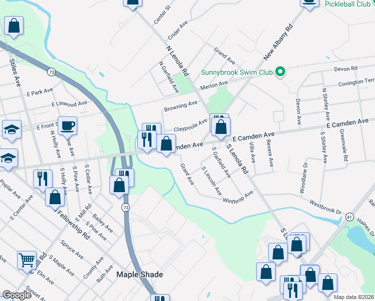 map of restaurants, bars, coffee shops, grocery stores, and more near 138 West Camden Avenue in Moorestown