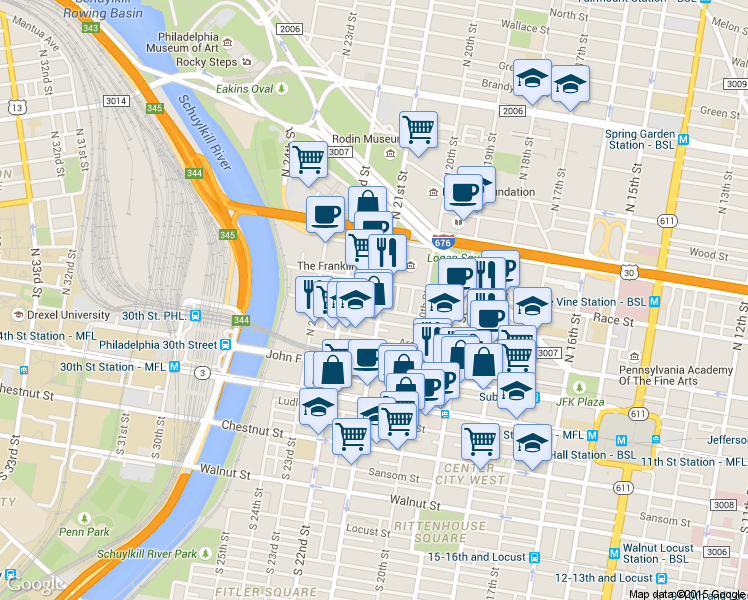 map of restaurants, bars, coffee shops, grocery stores, and more near in Philadelphia