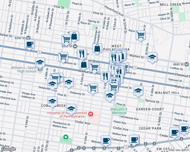 map of restaurants, bars, coffee shops, grocery stores, and more near in Philadelphia