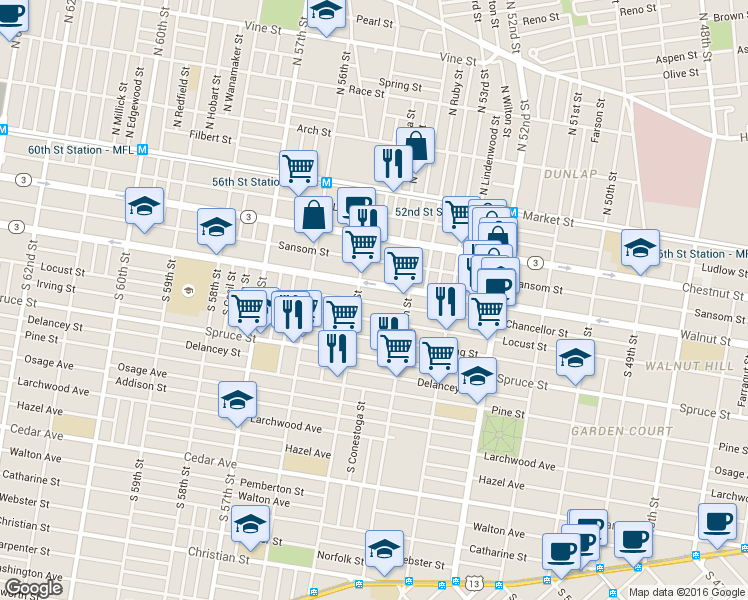 map of restaurants, bars, coffee shops, grocery stores, and more near in Philadelphia