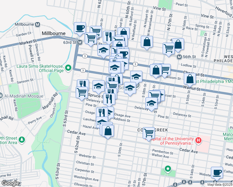 map of restaurants, bars, coffee shops, grocery stores, and more near in Philadelphia