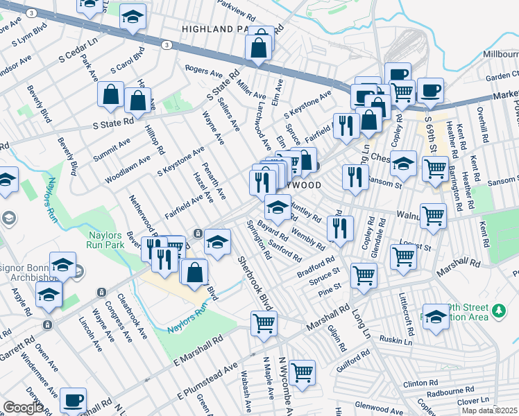 map of restaurants, bars, coffee shops, grocery stores, and more near 819 Garrett Road in Delaware County