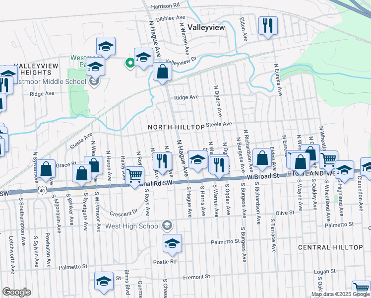 map of restaurants, bars, coffee shops, grocery stores, and more near in Columbus