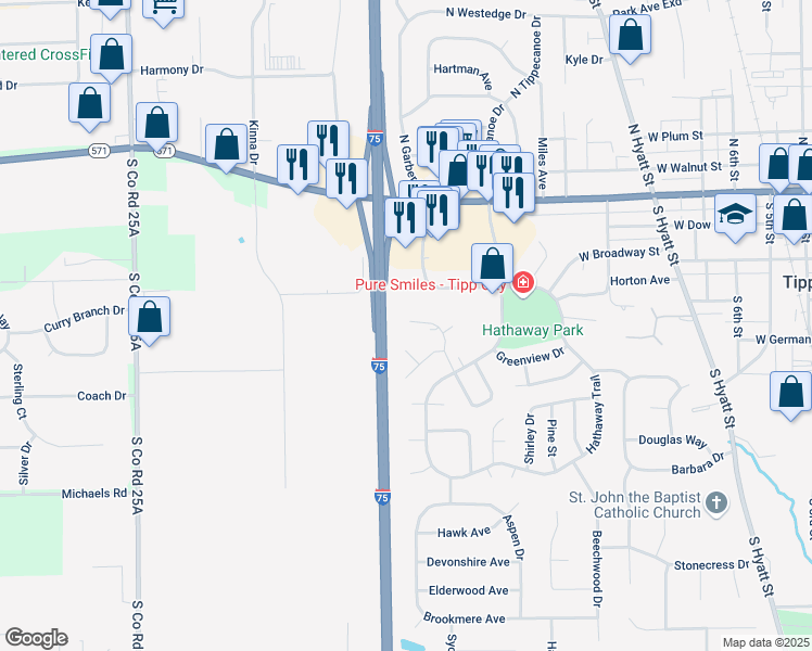 map of restaurants, bars, coffee shops, grocery stores, and more near 859 North Willow Glen Avenue in Tipp City
