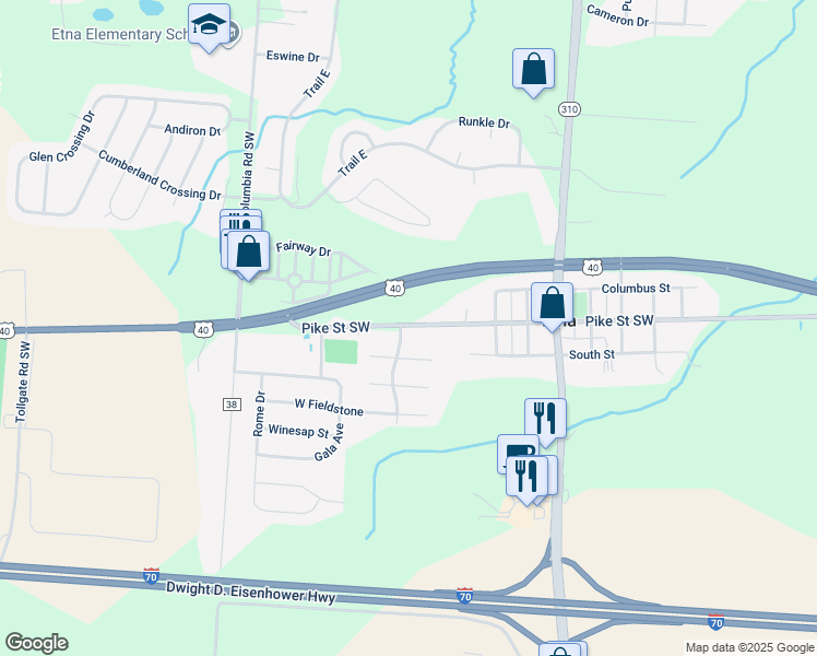 map of restaurants, bars, coffee shops, grocery stores, and more near 1331 Pike Street Southwest in Etna