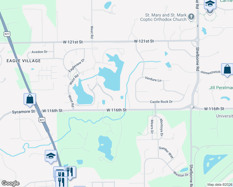 map of restaurants, bars, coffee shops, grocery stores, and more near 11675 Cold Creek Court in Zionsville
