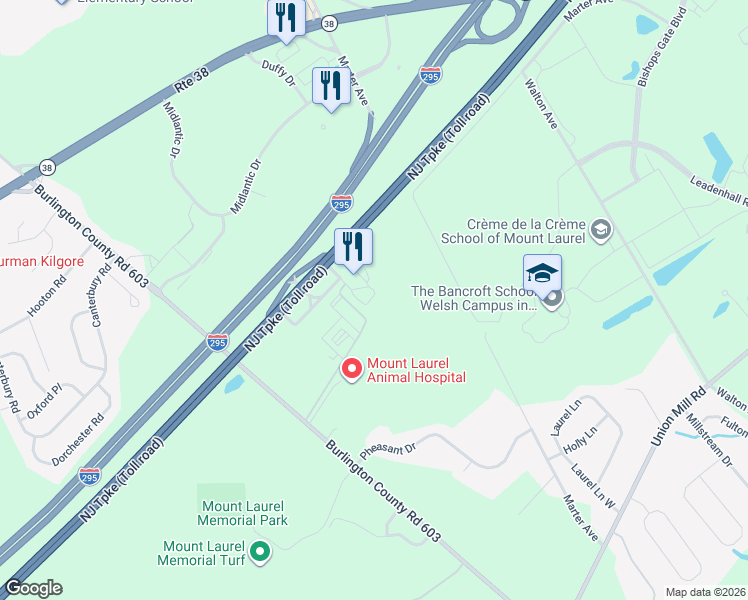 map of restaurants, bars, coffee shops, grocery stores, and more near 83-93 Marter Avenue in Mount Laurel