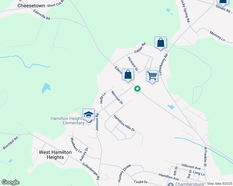 map of restaurants, bars, coffee shops, grocery stores, and more near 1843 Johnson Road in Chambersburg