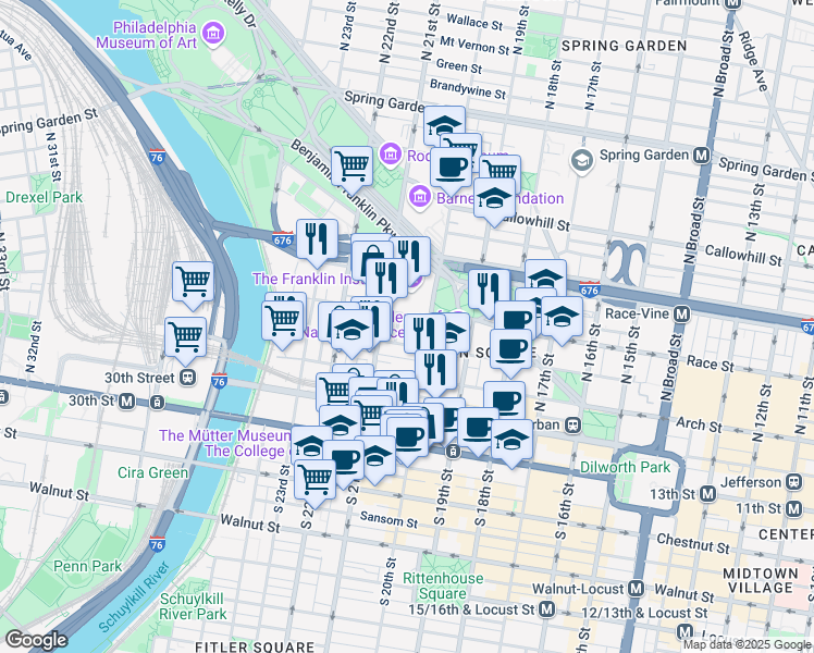 map of restaurants, bars, coffee shops, grocery stores, and more near in Philadelphia