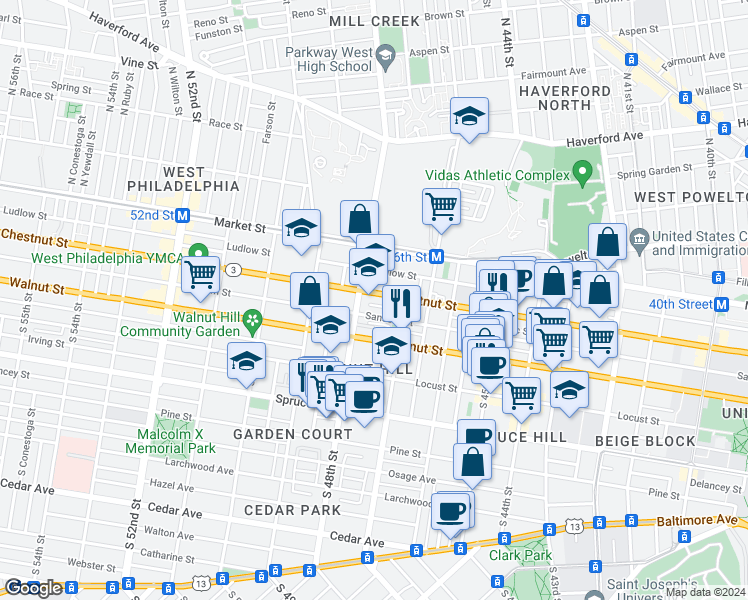 map of restaurants, bars, coffee shops, grocery stores, and more near in Philadelphia