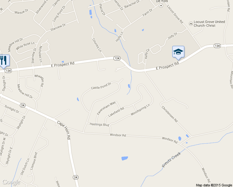 map of restaurants, bars, coffee shops, grocery stores, and more near 945 Castle Pond Drive in York