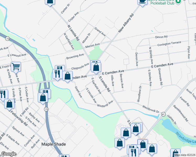 map of restaurants, bars, coffee shops, grocery stores, and more near 14 South Lenola Road in Moorestown