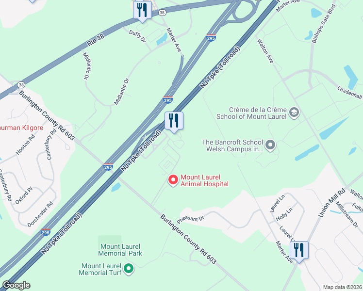 map of restaurants, bars, coffee shops, grocery stores, and more near 83-93 Marter Avenue in Mount Laurel
