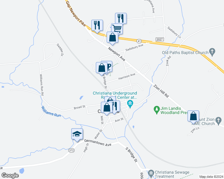map of restaurants, bars, coffee shops, grocery stores, and more near 5 Elizabeth Street in Christiana