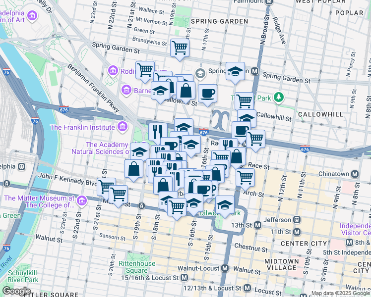 map of restaurants, bars, coffee shops, grocery stores, and more near in Philadelphia