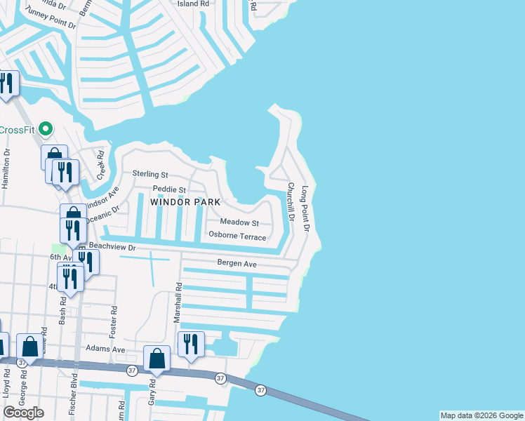 map of restaurants, bars, coffee shops, grocery stores, and more near 3307 Windsor Avenue in Toms River