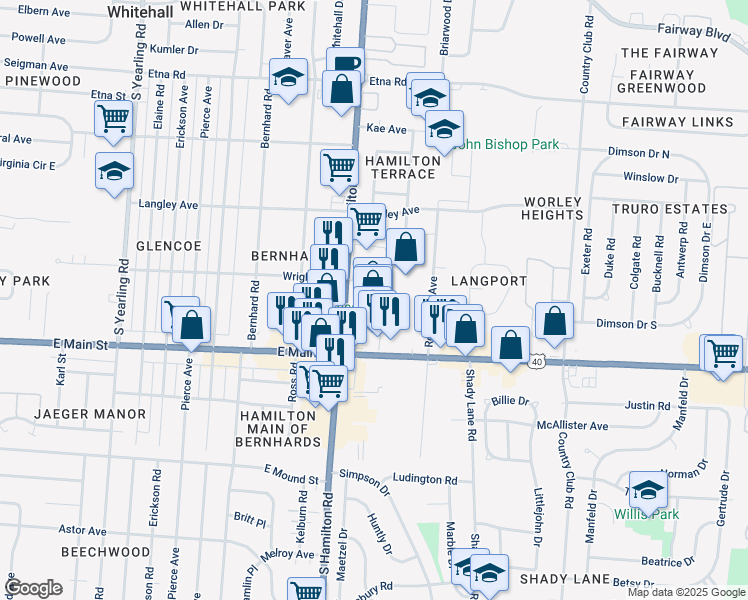 map of restaurants, bars, coffee shops, grocery stores, and more near 882 South Hamilton Road in Columbus