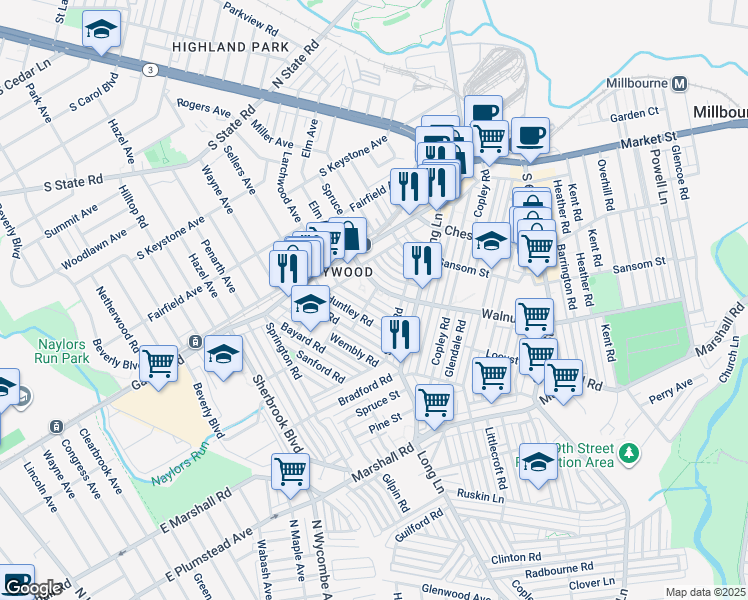 map of restaurants, bars, coffee shops, grocery stores, and more near 135 Springton Road in Delaware County