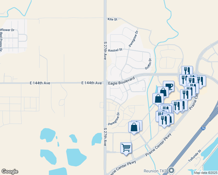 map of restaurants, bars, coffee shops, grocery stores, and more near 2103 Peregrine Drive in Brighton