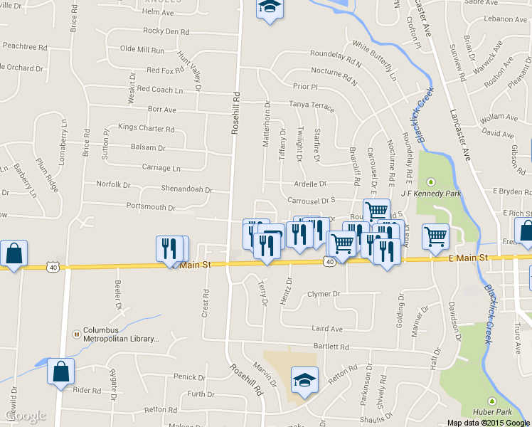 map of restaurants, bars, coffee shops, grocery stores, and more near 6787 Lyon Court in Reynoldsburg