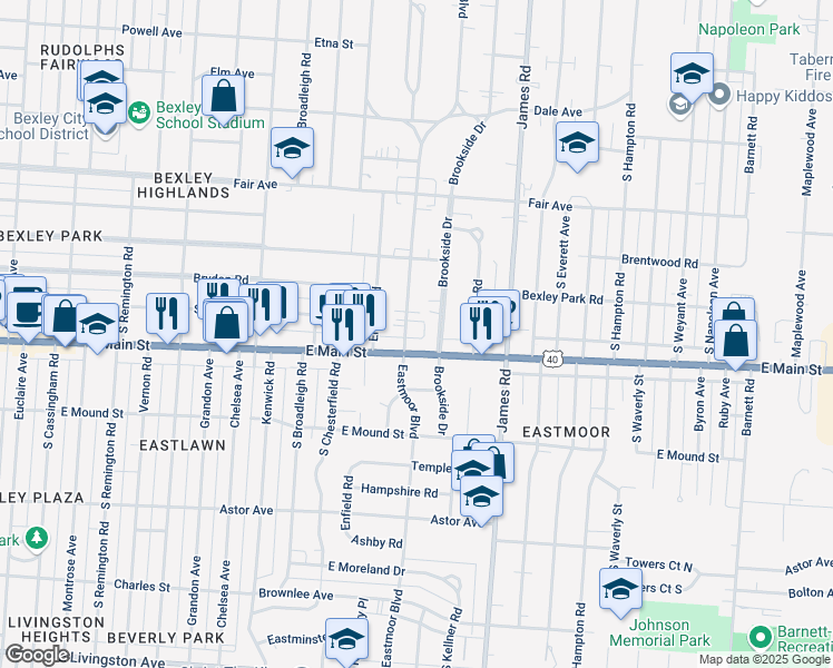 map of restaurants, bars, coffee shops, grocery stores, and more near 3000b East Main Street in Columbus