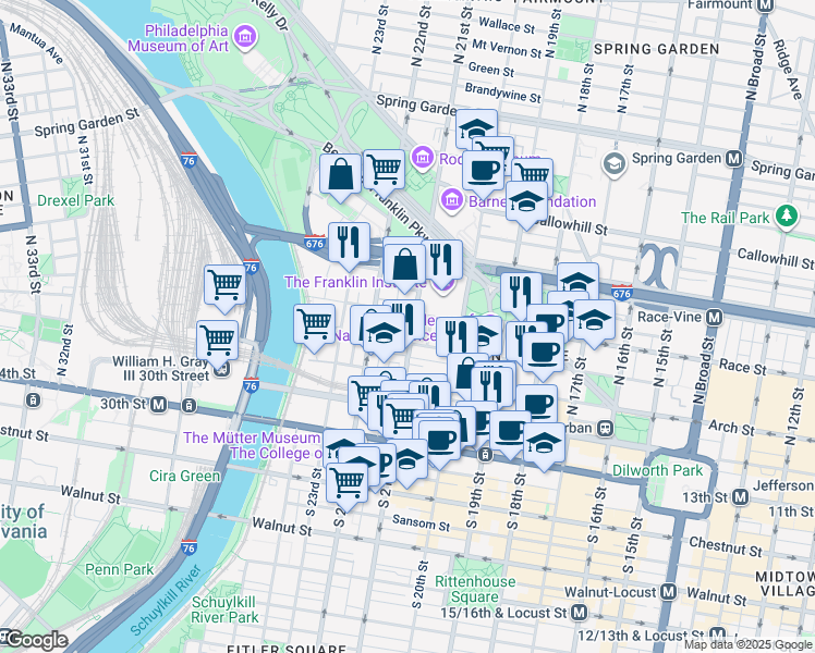 map of restaurants, bars, coffee shops, grocery stores, and more near in Philadelphia