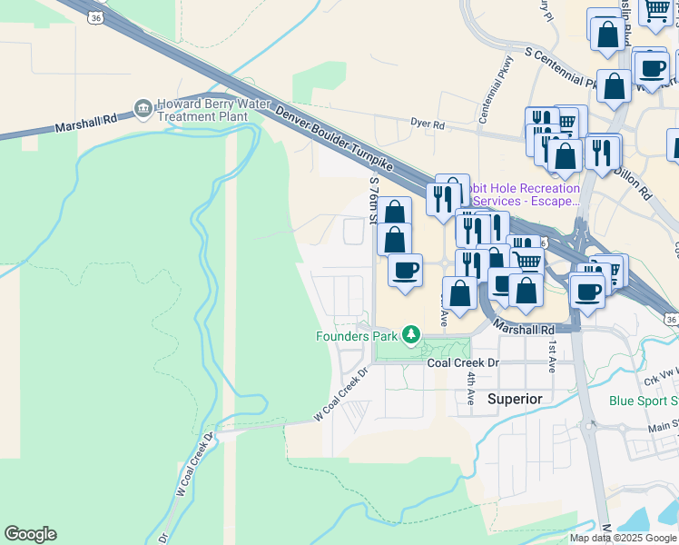 map of restaurants, bars, coffee shops, grocery stores, and more near 372 Shawnee Lane in Superior