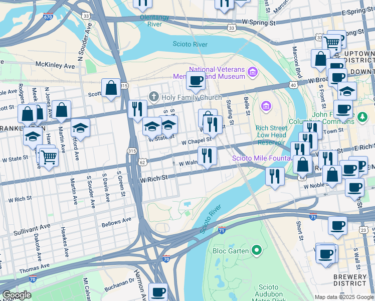 map of restaurants, bars, coffee shops, grocery stores, and more near 541 Ohio 3 in Columbus
