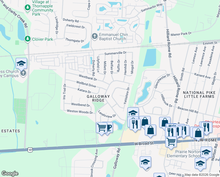 map of restaurants, bars, coffee shops, grocery stores, and more near 352 Galloway Ridge Drive in Galloway
