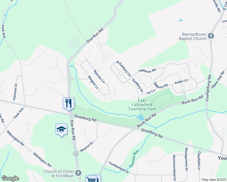 map of restaurants, bars, coffee shops, grocery stores, and more near 104 Hydrangea Way in Chester County