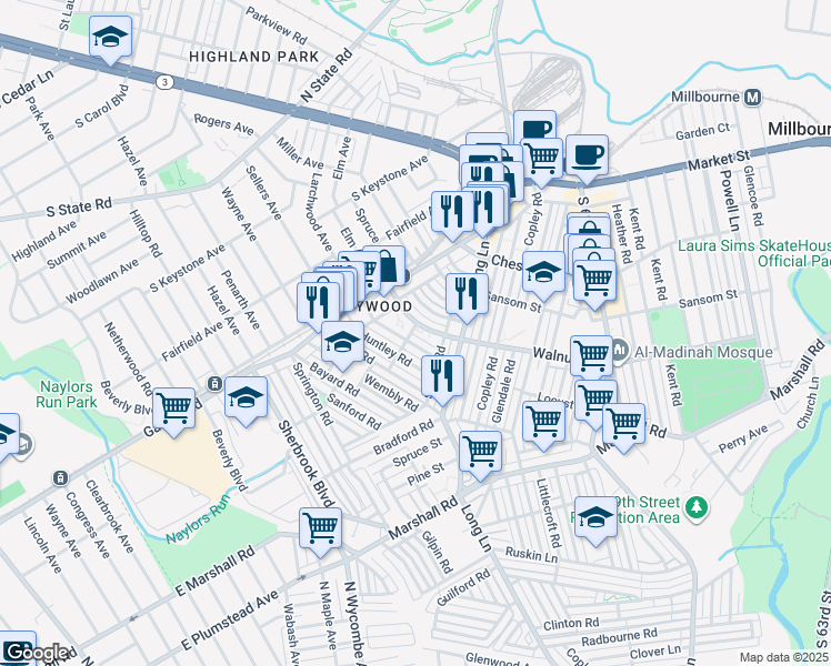 map of restaurants, bars, coffee shops, grocery stores, and more near in 