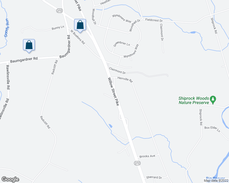 map of restaurants, bars, coffee shops, grocery stores, and more near 3335 Willow Street Pike in Willow Street