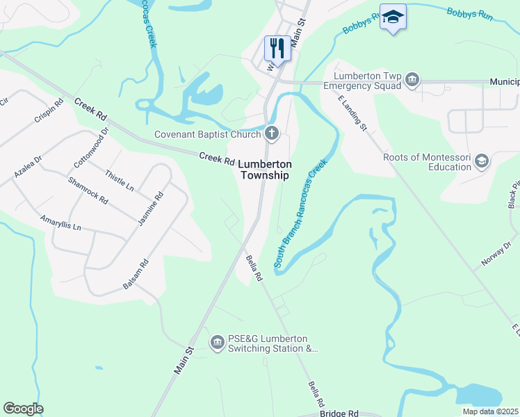 map of restaurants, bars, coffee shops, grocery stores, and more near 473 Main Street in Lumberton
