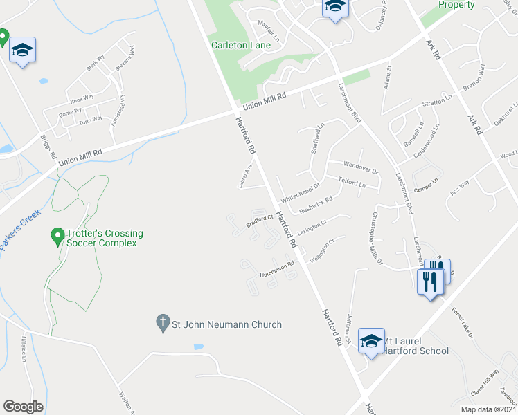 map of restaurants, bars, coffee shops, grocery stores, and more near 115A Arden Court in Mount Laurel Township