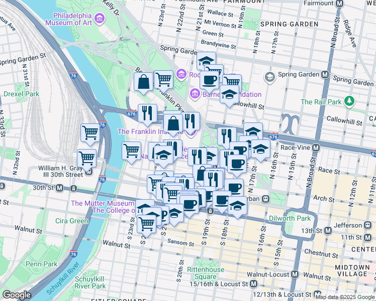 map of restaurants, bars, coffee shops, grocery stores, and more near in Philadelphia