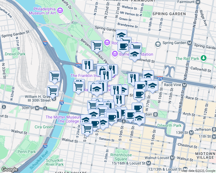 map of restaurants, bars, coffee shops, grocery stores, and more near in Philadelphia
