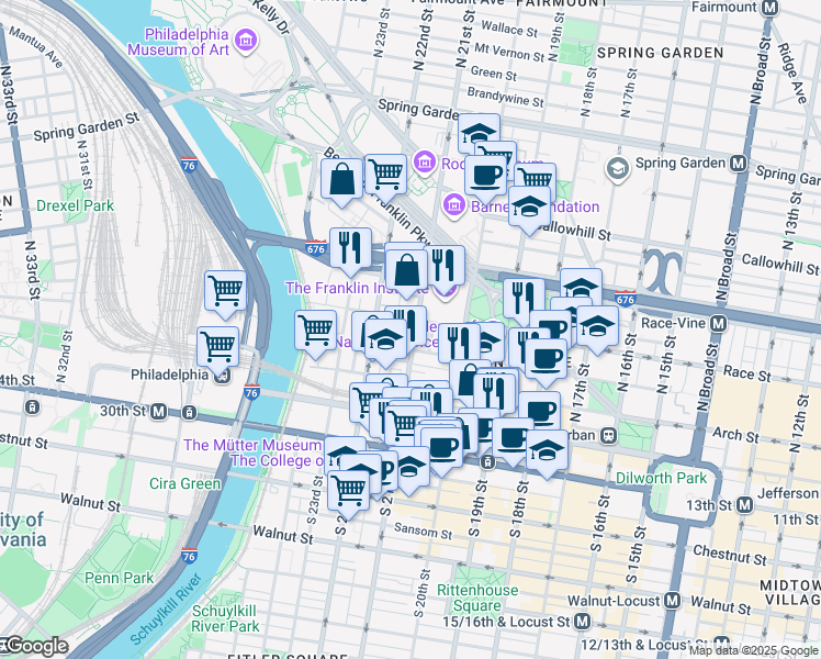 map of restaurants, bars, coffee shops, grocery stores, and more near in Philadelphia