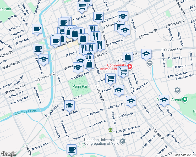 map of restaurants, bars, coffee shops, grocery stores, and more near 354 Interstate 83 Business in York