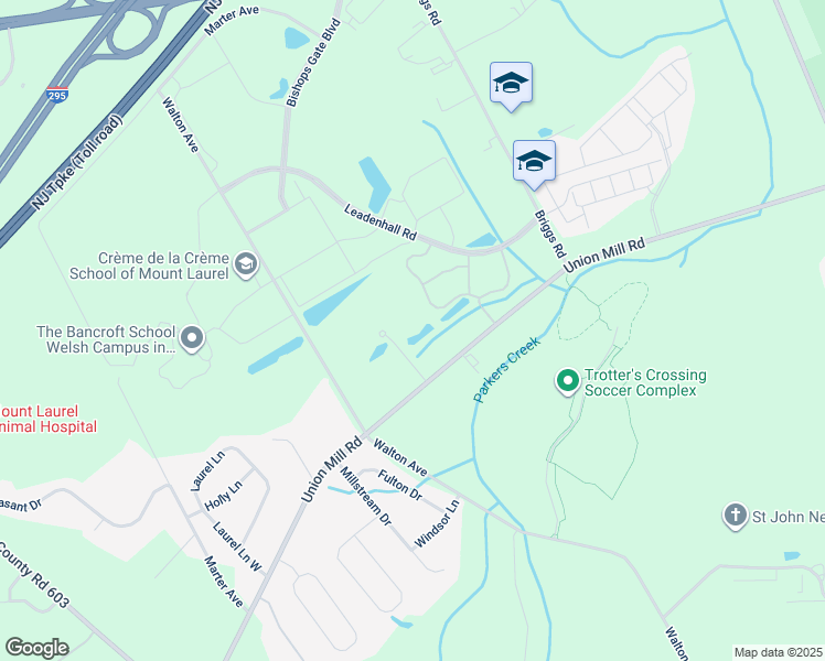 map of restaurants, bars, coffee shops, grocery stores, and more near 537 Union Mill Road in Mount Laurel Township
