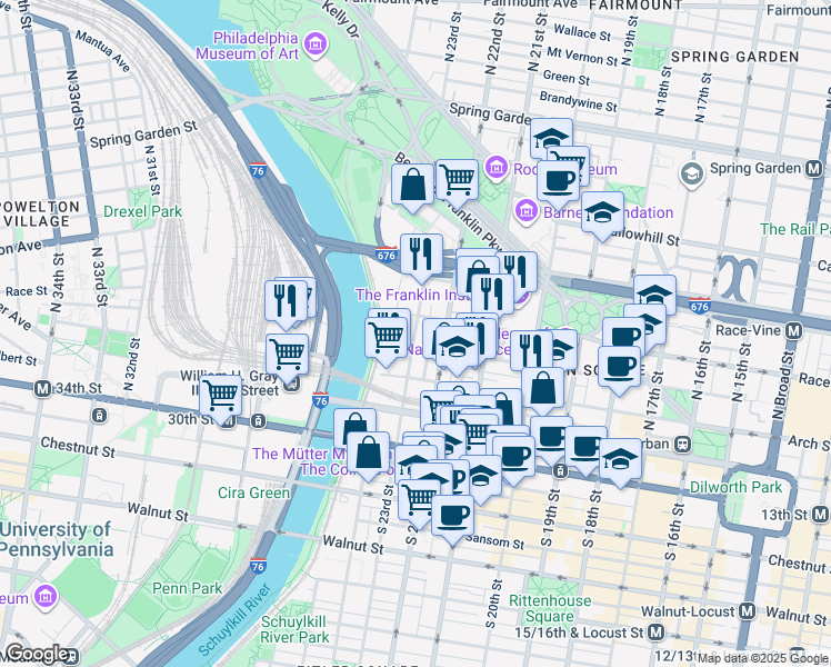 map of restaurants, bars, coffee shops, grocery stores, and more near 2300 Cherry Street in Philadelphia