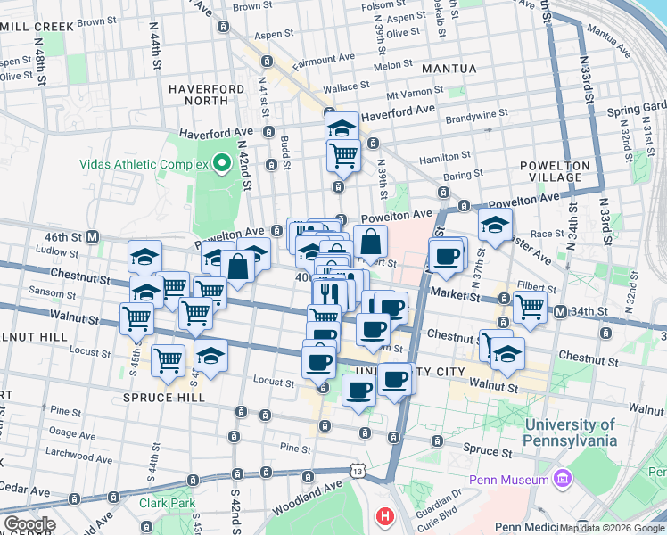 map of restaurants, bars, coffee shops, grocery stores, and more near in Philadelphia